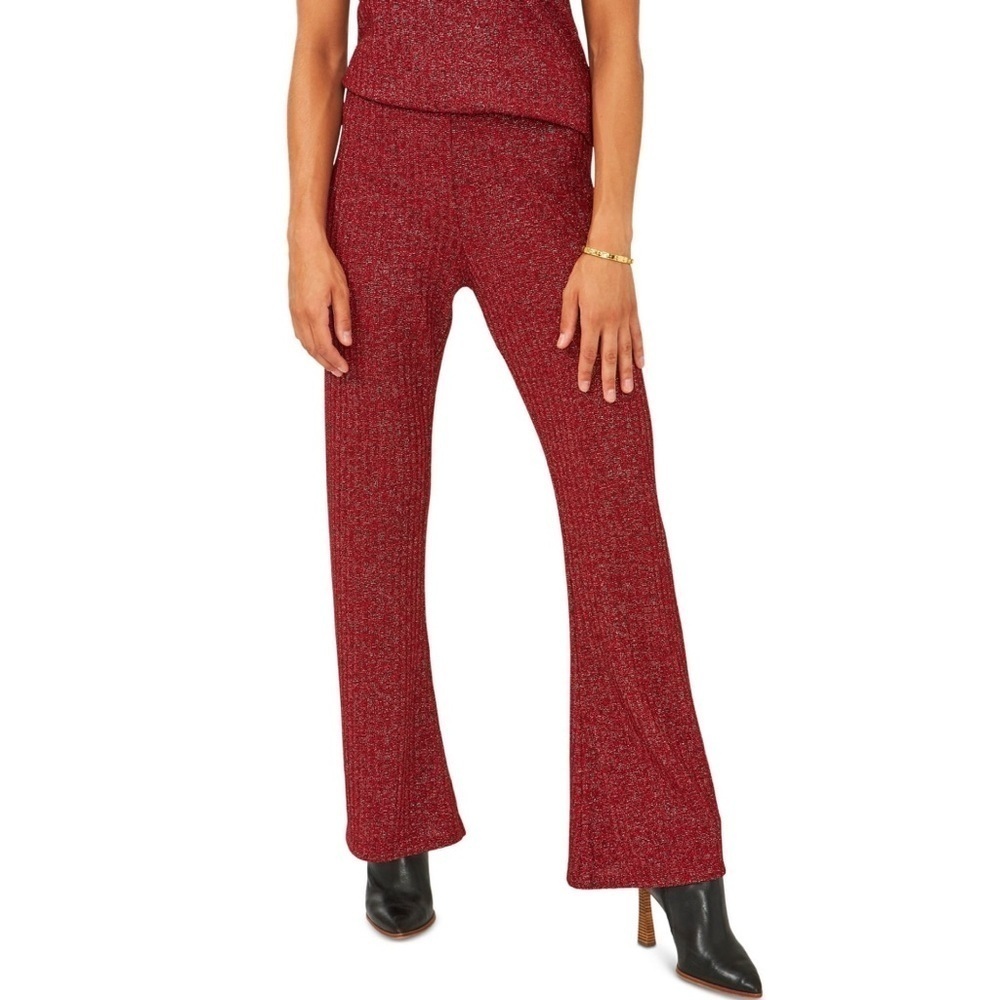 VINCE CAMUTO Ribbed Metallic-Threaded Pants Red Size S shimmer party flashy work